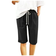 Levmjia Womens Summer Shorts Lace Up Elastic Waistband Loose Pants Plus Size Fashion Casual Loose Soft Solid Color Mid Waist Thin Shorts